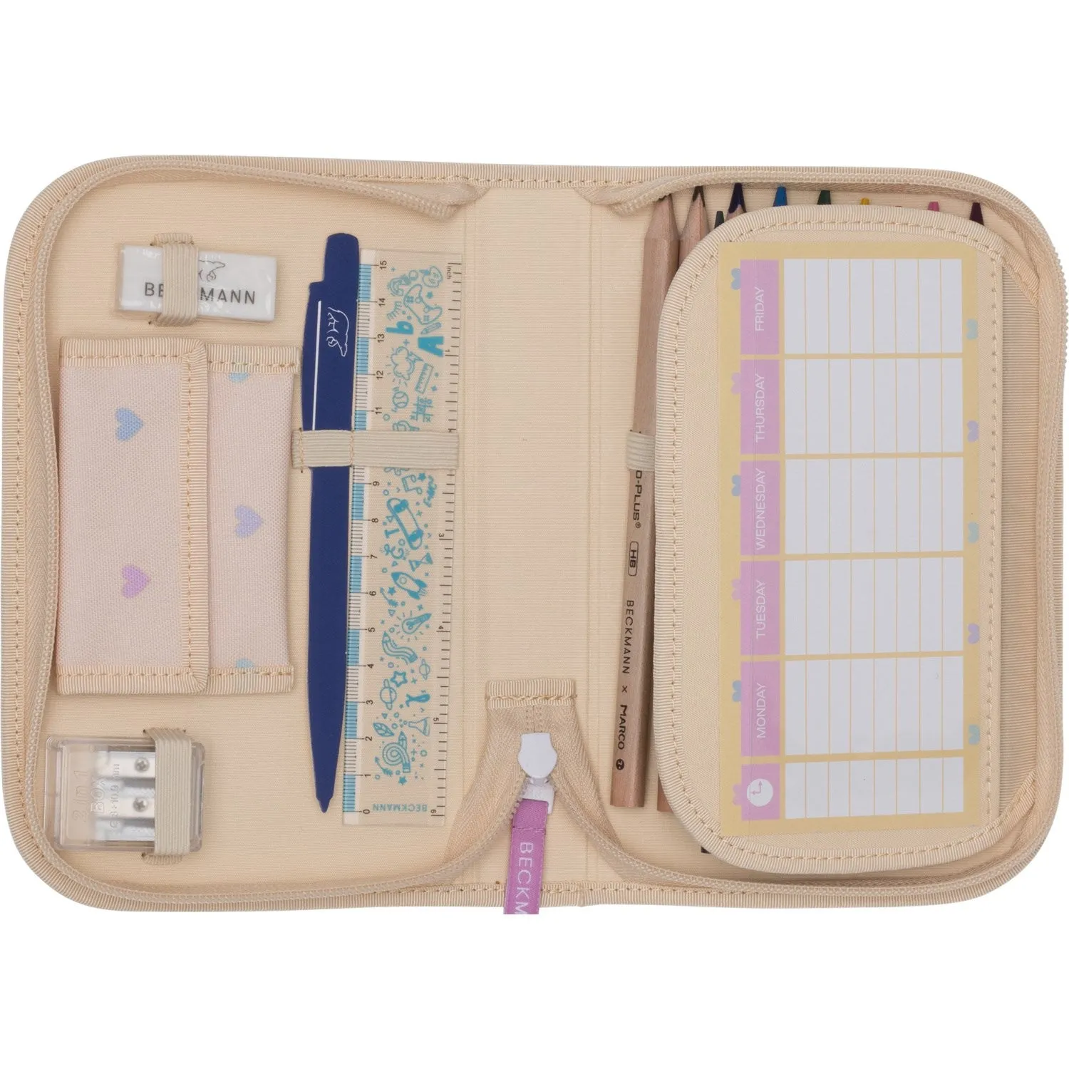 Beckmann Yellow Heart Et-lags Pencil Case M/Indhold