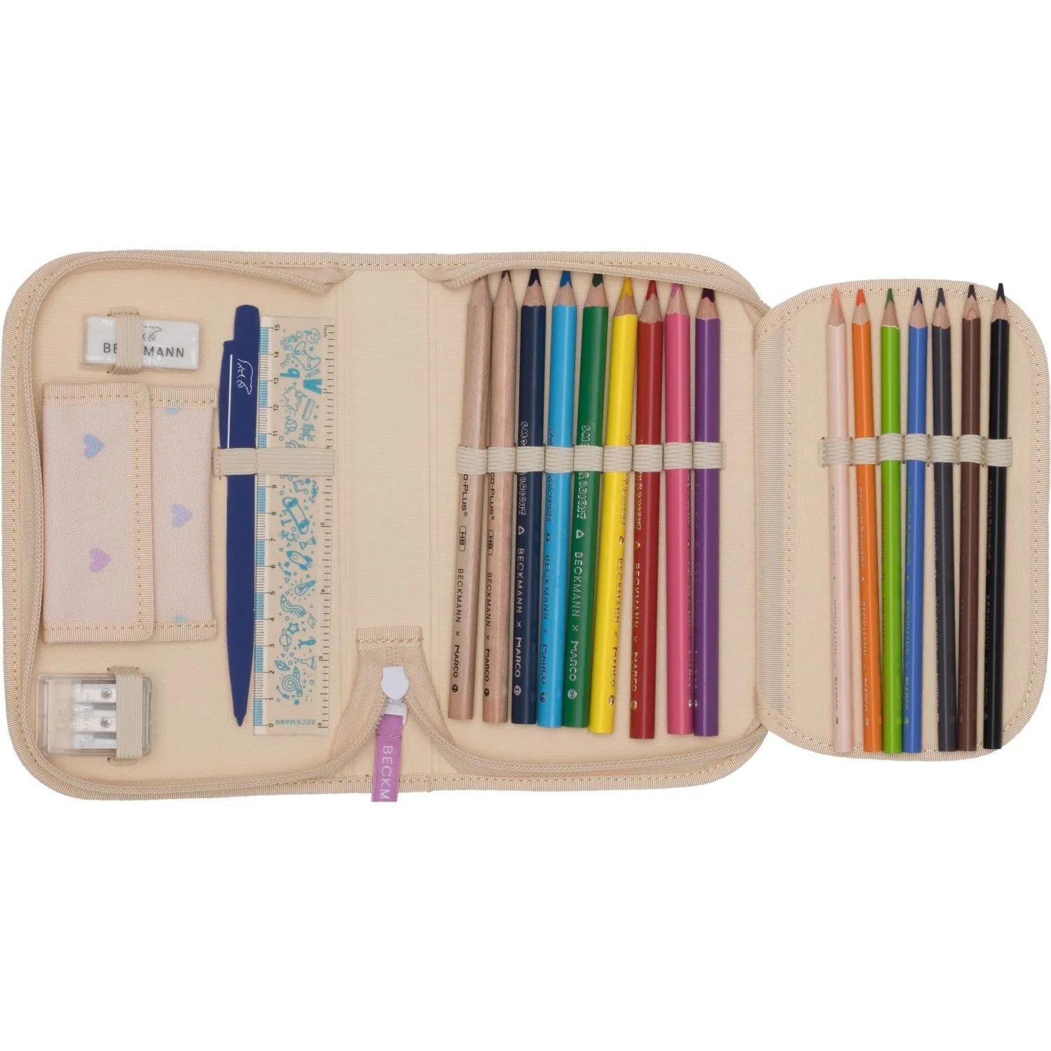 Beckmann Yellow Heart Et-lags Pencil Case M/Indhold
