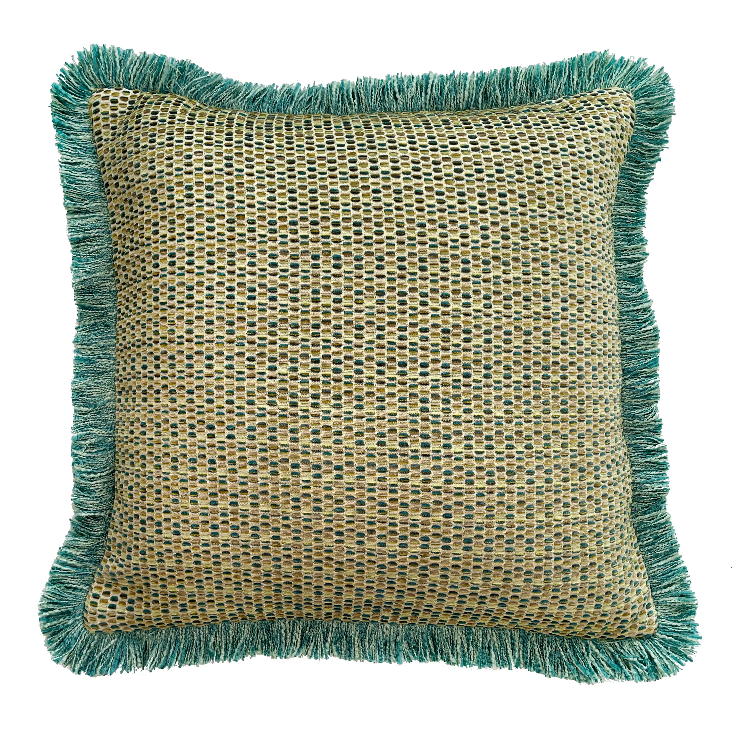 Chicago Threaded Jacquard Cushion with Fringe | Seafoam | 45x45cm