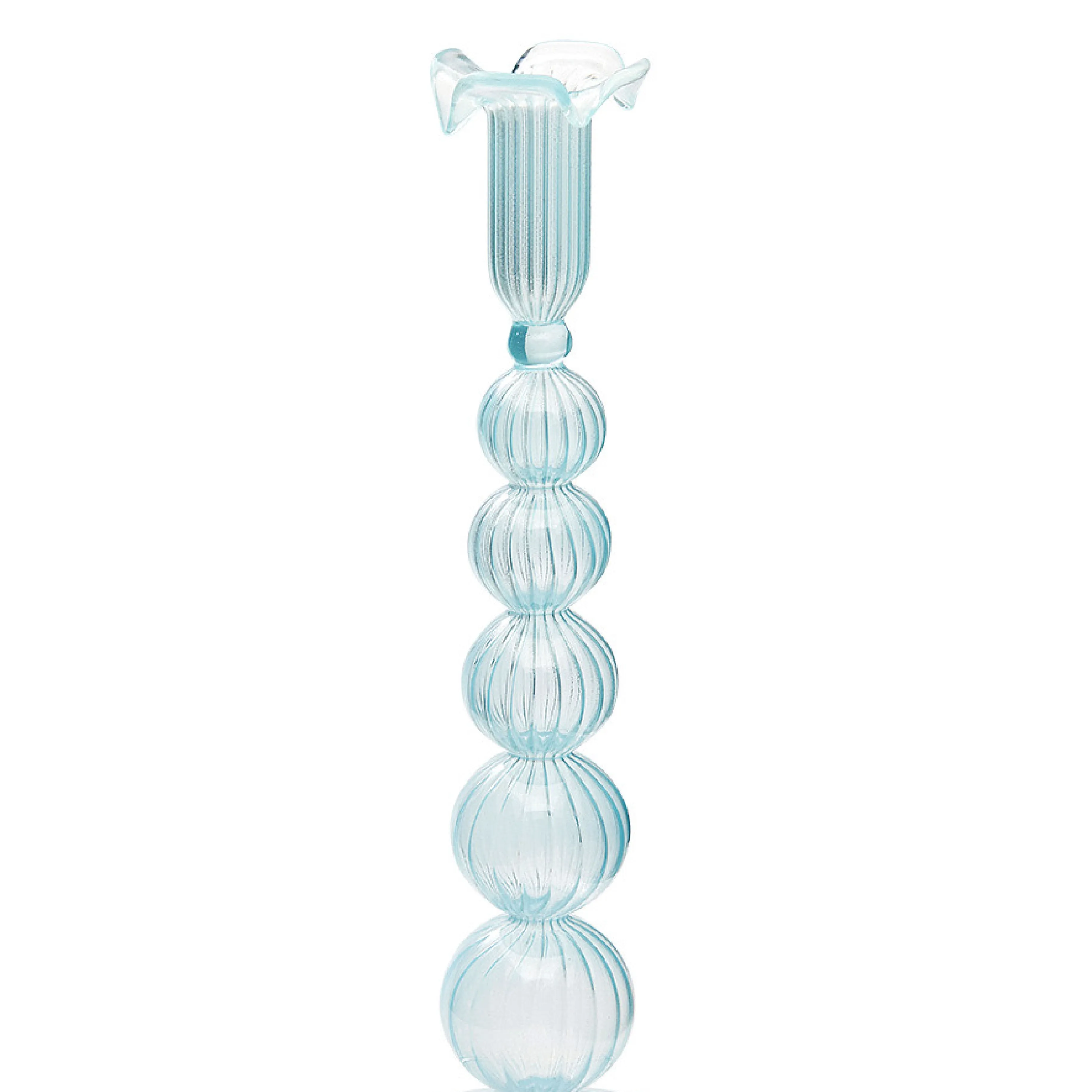 Cloudy Taper Candle Holder | Blue Glass | 29cm
