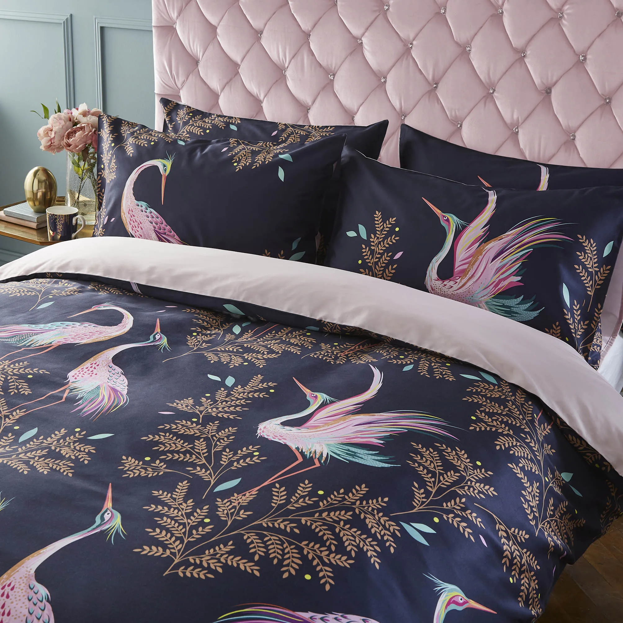 Dancing Cranes Duvet Cover & Pillowcase Set | Midnight