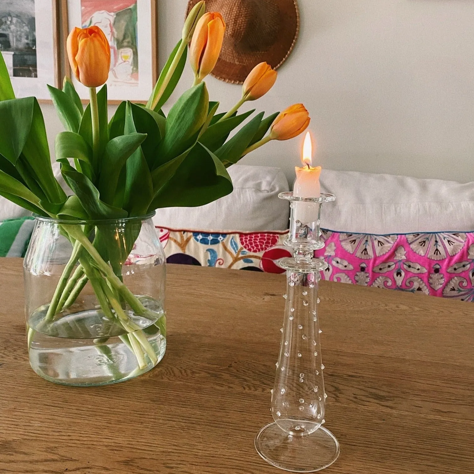 Dioni Taper Candle Holder | Glass | 24cm