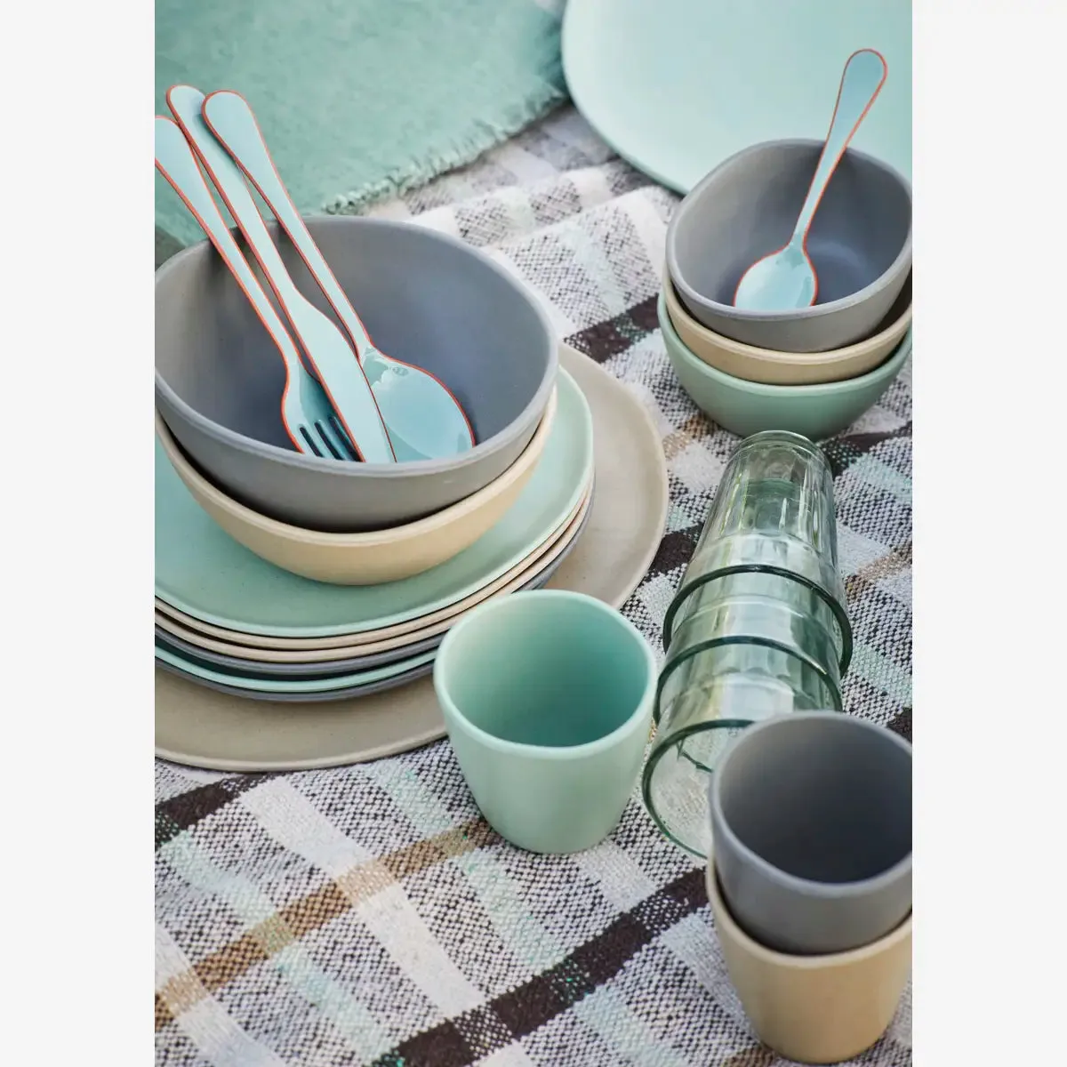 Enamel Cutlery - Light Green & Orange