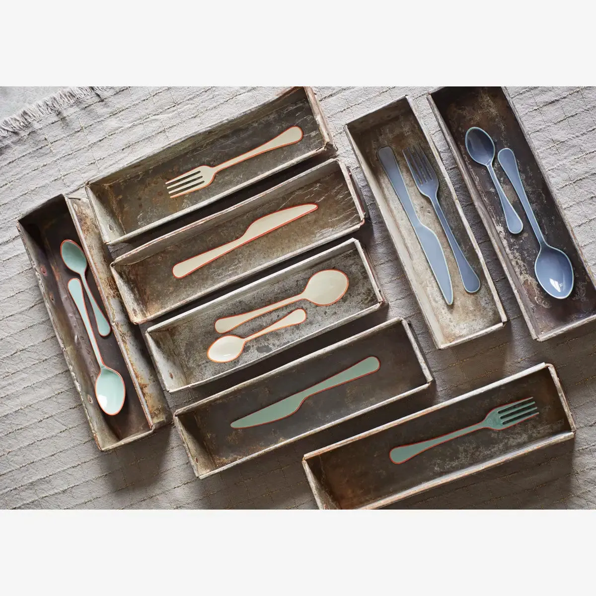 Enamel Cutlery - Light Green & Orange
