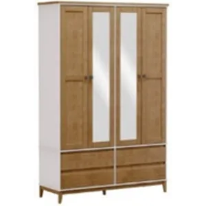 Finestra 4 Door 4 Drawer Wardrobe with Mirror L1600 x W560 x H2200mm Off White & Freijo No Warrant