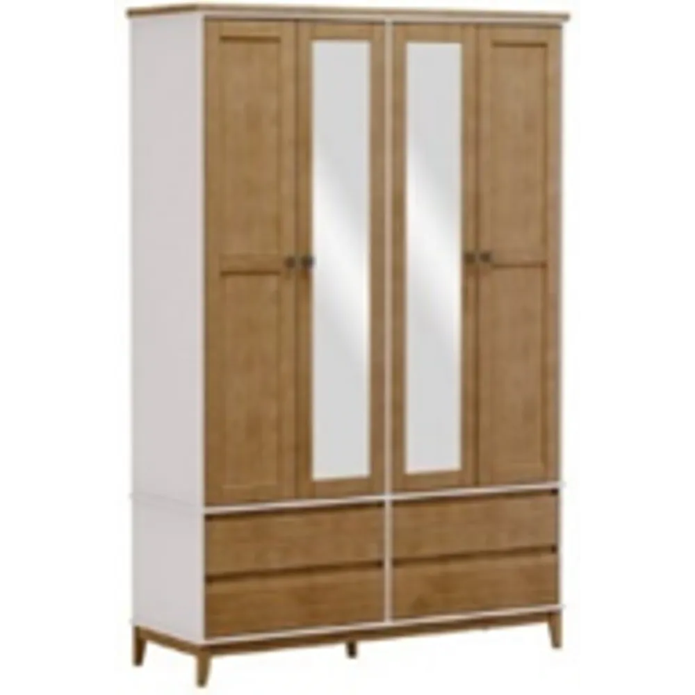 Finestra 4 Door 4 Drawer Wardrobe with Mirror L1600 x W560 x H2200mm Off White & Freijo No Warrant