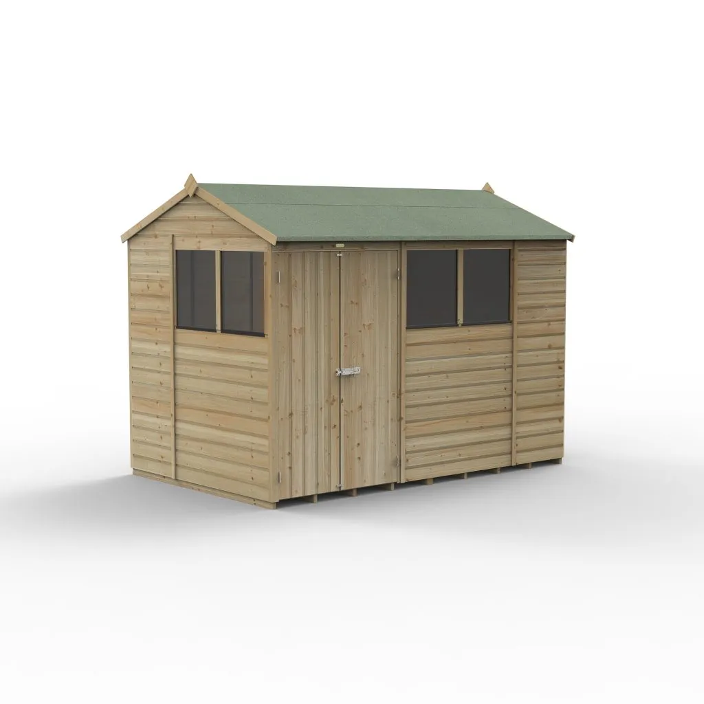 Forest Garden Beckwood 10x6 Reverse Apex Shed with 4 Windows and Double Door