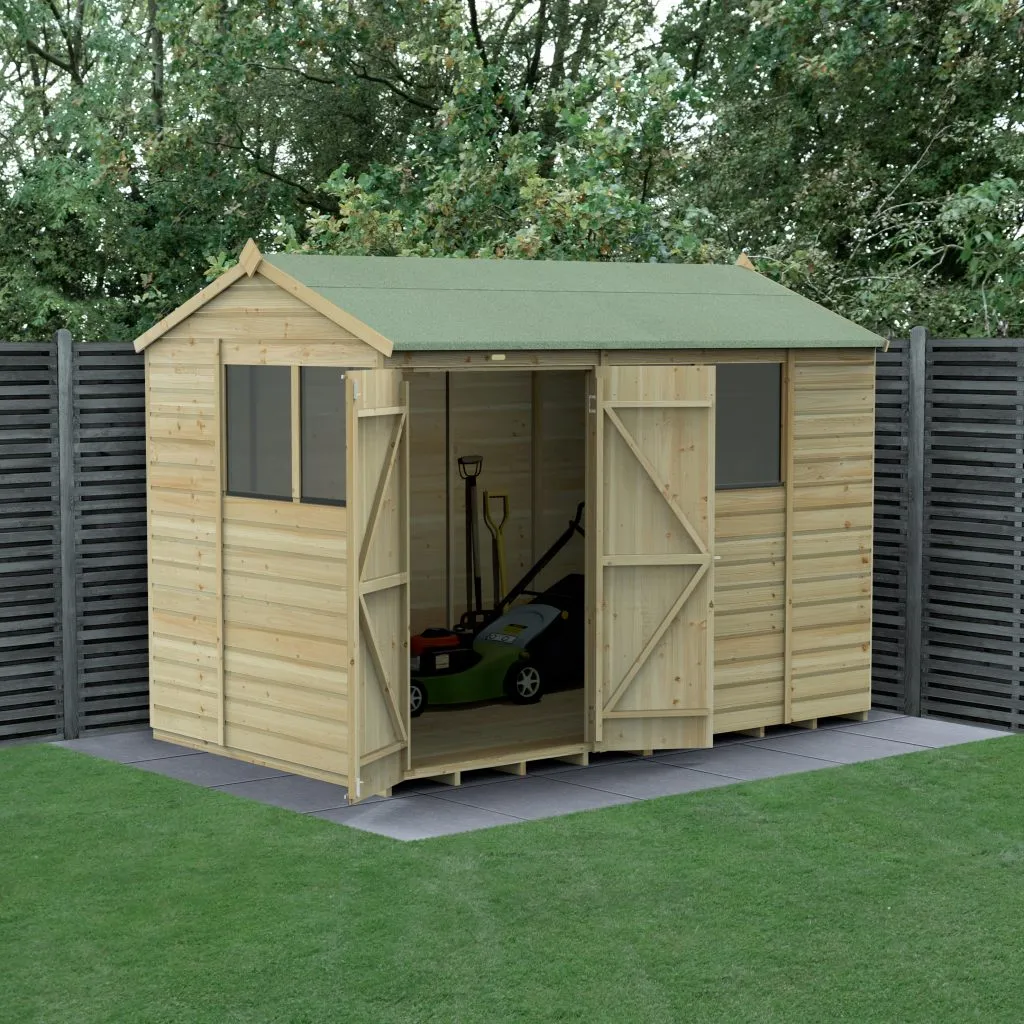 Forest Garden Beckwood 10x6 Reverse Apex Shed with 4 Windows and Double Door
