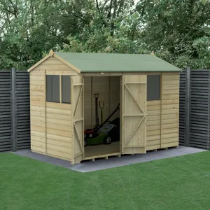 Forest Garden Beckwood 10x6 Reverse Apex Shed with 4 Windows and Double Door