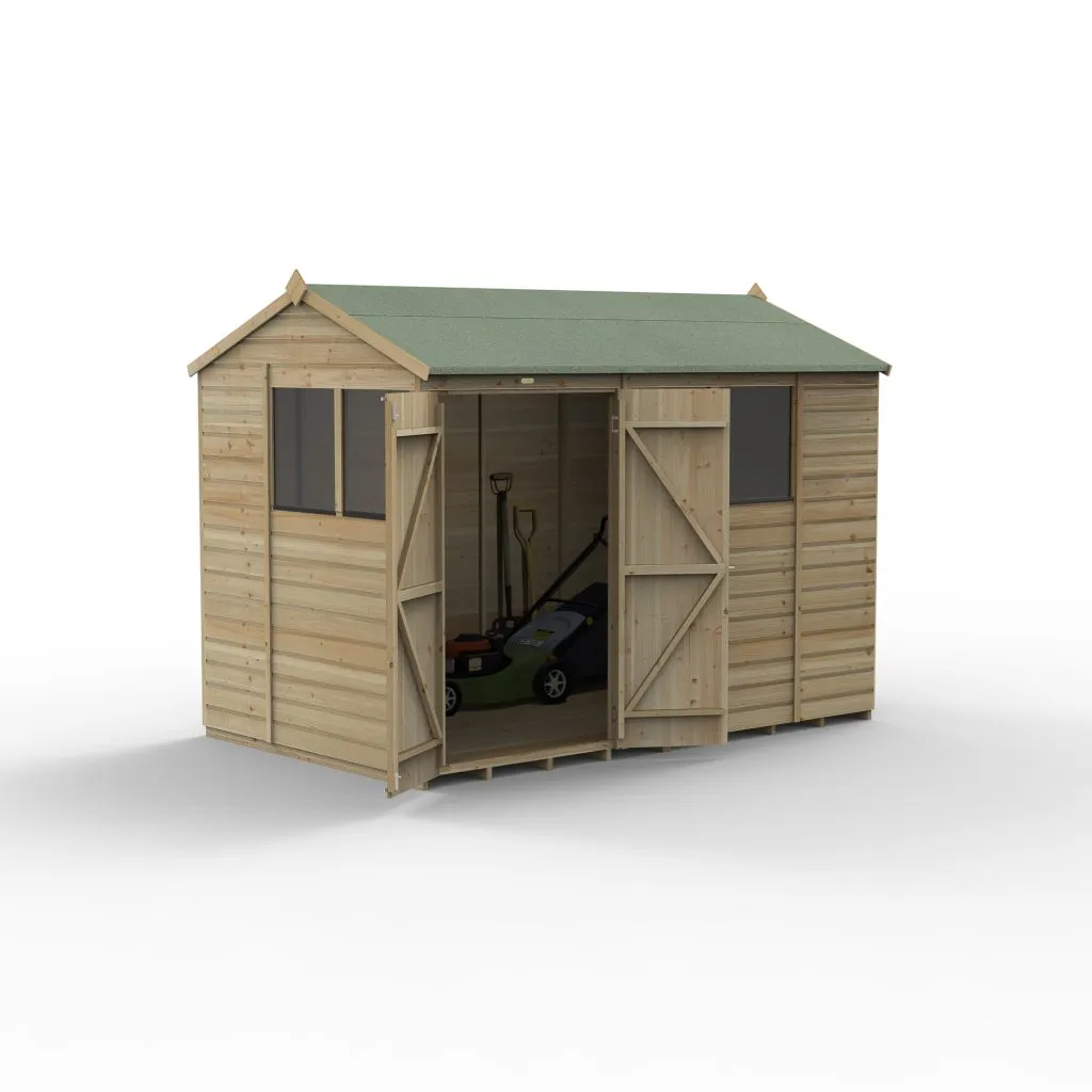 Forest Garden Beckwood 10x6 Reverse Apex Shed with 4 Windows and Double Door