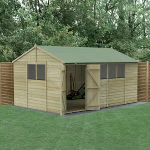 Forest Garden Beckwood 15x10 Reverse Apex Shed with 6 Windows and Double Door