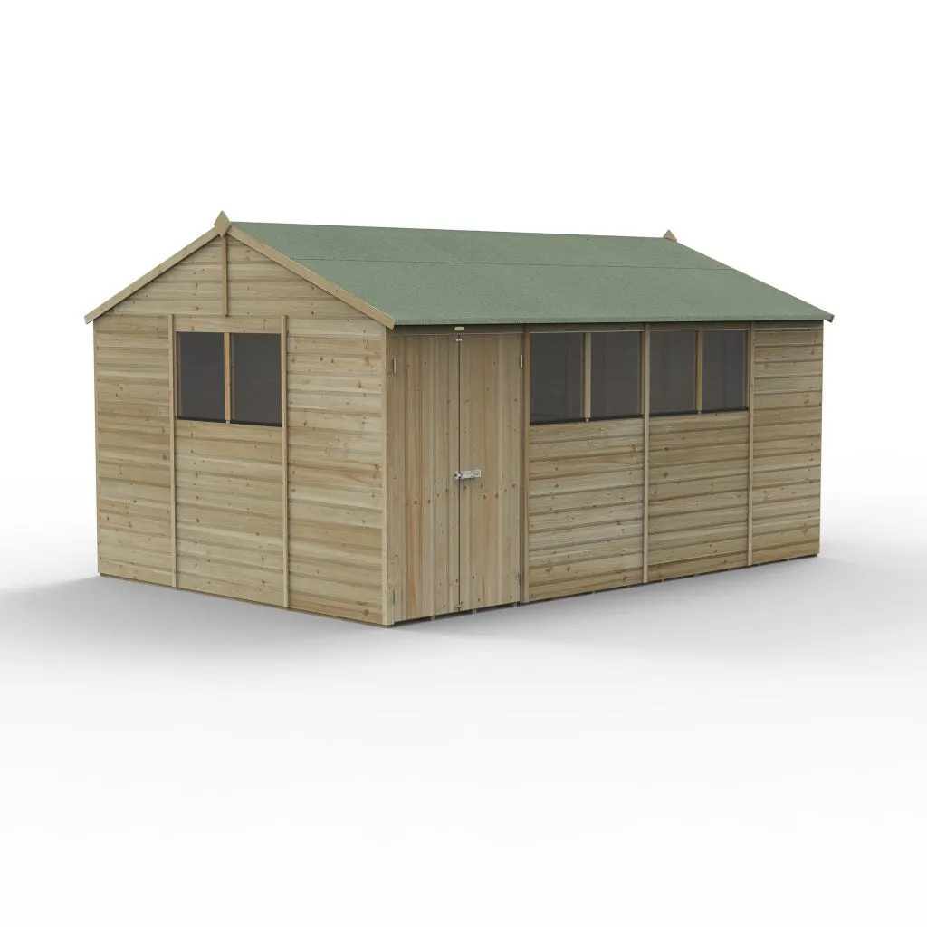 Forest Garden Beckwood 15x10 Reverse Apex Shed with 6 Windows and Double Door