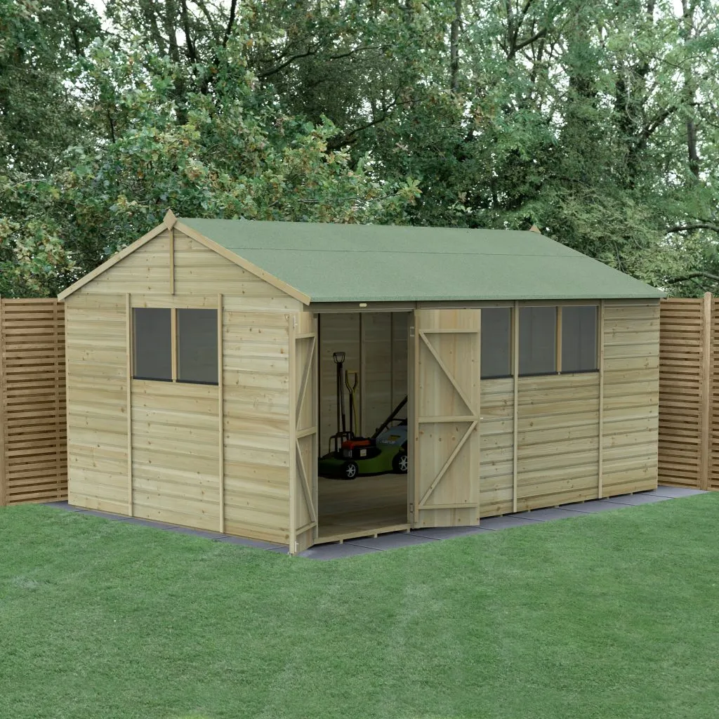 Forest Garden Beckwood 15x10 Reverse Apex Shed with 6 Windows and Double Door