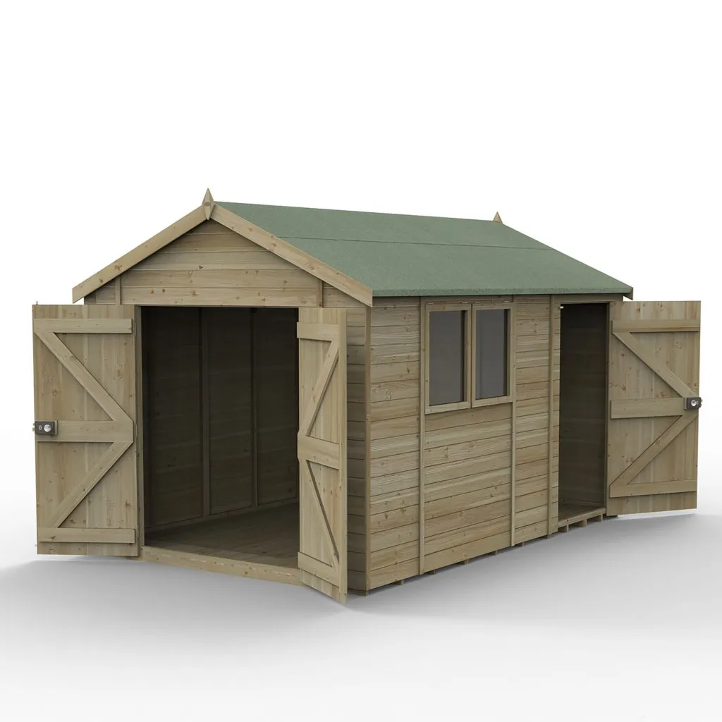 Forest Garden Timberdale 128 Reverse Apex Shed - Double Door, Combo