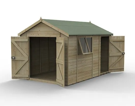 Forest Garden Timberdale 128 Reverse Apex Shed - Double Door, Combo