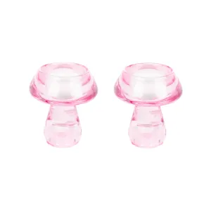 Glass Mushroom Candle Holders | Light Pink | Set of 2