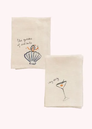Goddess of Cocktails & Very Dirty Martini - Set of 2 Linen Napkins
