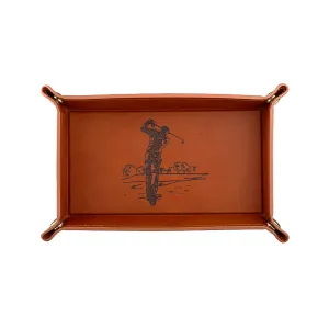 Golf Engraved Leather Trinket Tray | Brown