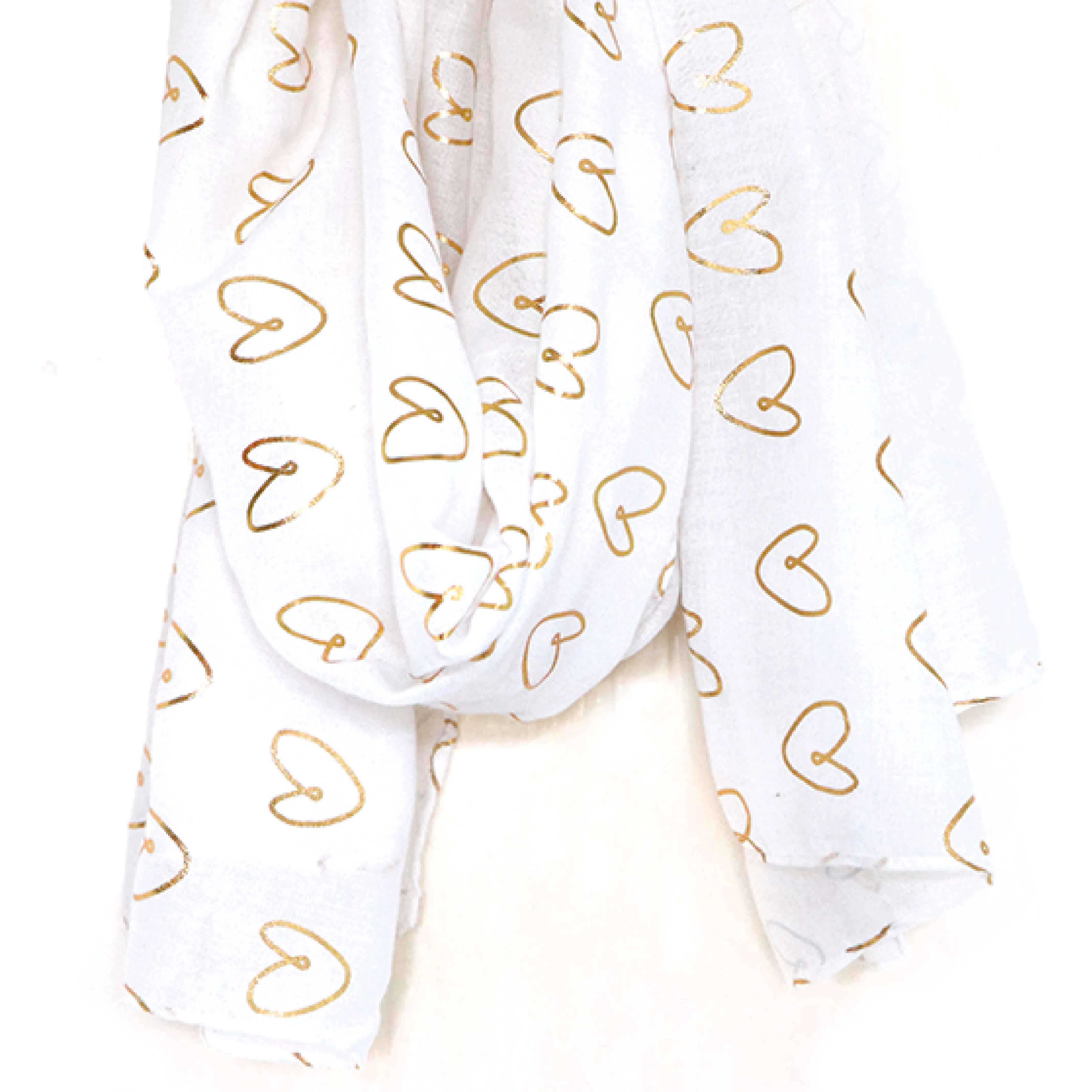 Heart Print Scarf | White & Gold