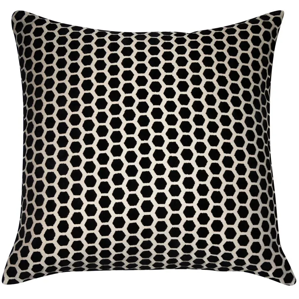 Hexagonal Cut Velvet Jorvik Cushion | Black | 43x43cm