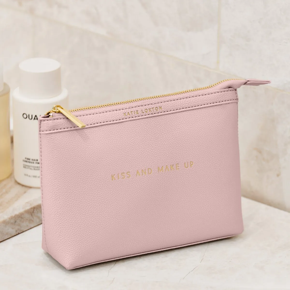 'Kiss And Make Up' Sentiment Makeup Bag | Pink