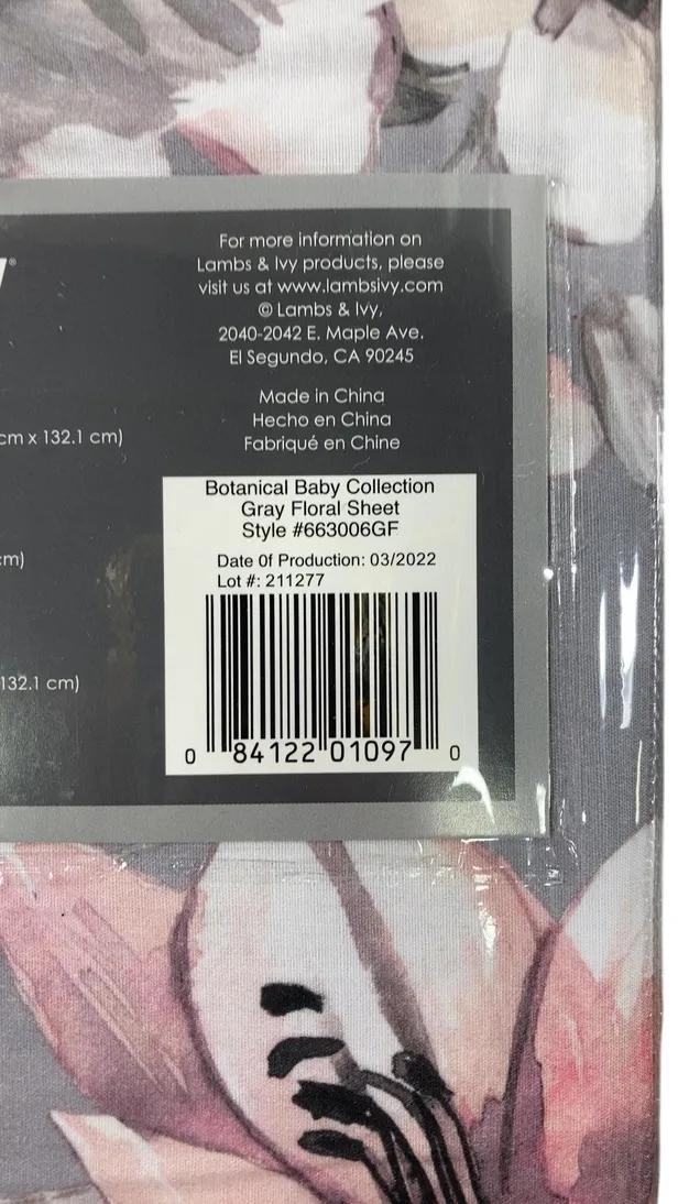 Lambs & Ivy Fitted Crib Sheet, Gray Floral