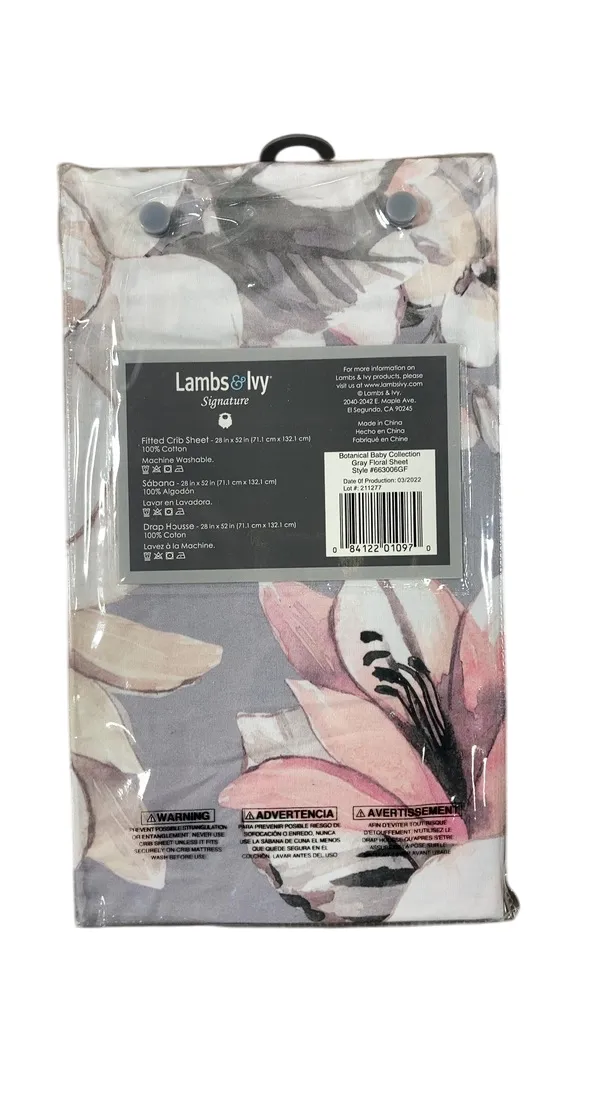 Lambs & Ivy Fitted Crib Sheet, Gray Floral