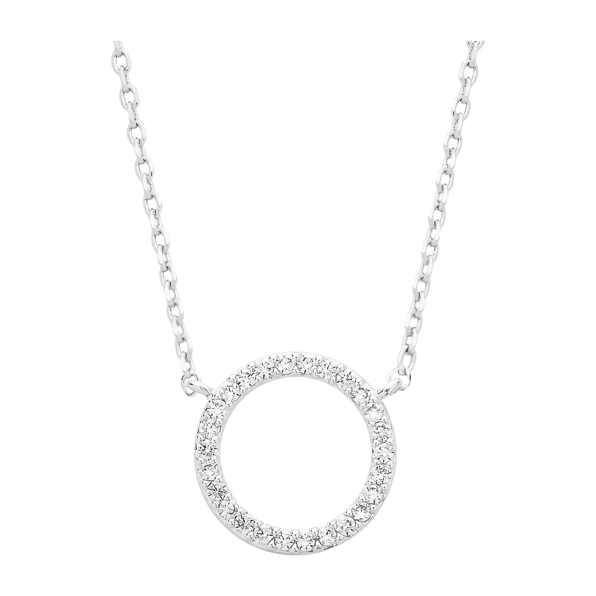 Large Pave Set Circle CZ Necklace | Silver Plated