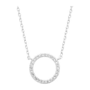 Large Pave Set Circle CZ Necklace | Silver Plated