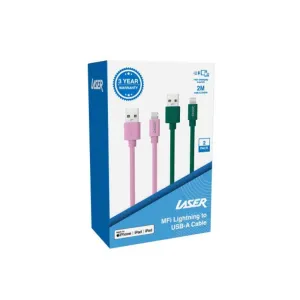 Laser 2m Lightning Cable 2M Twin pack Pink & Green