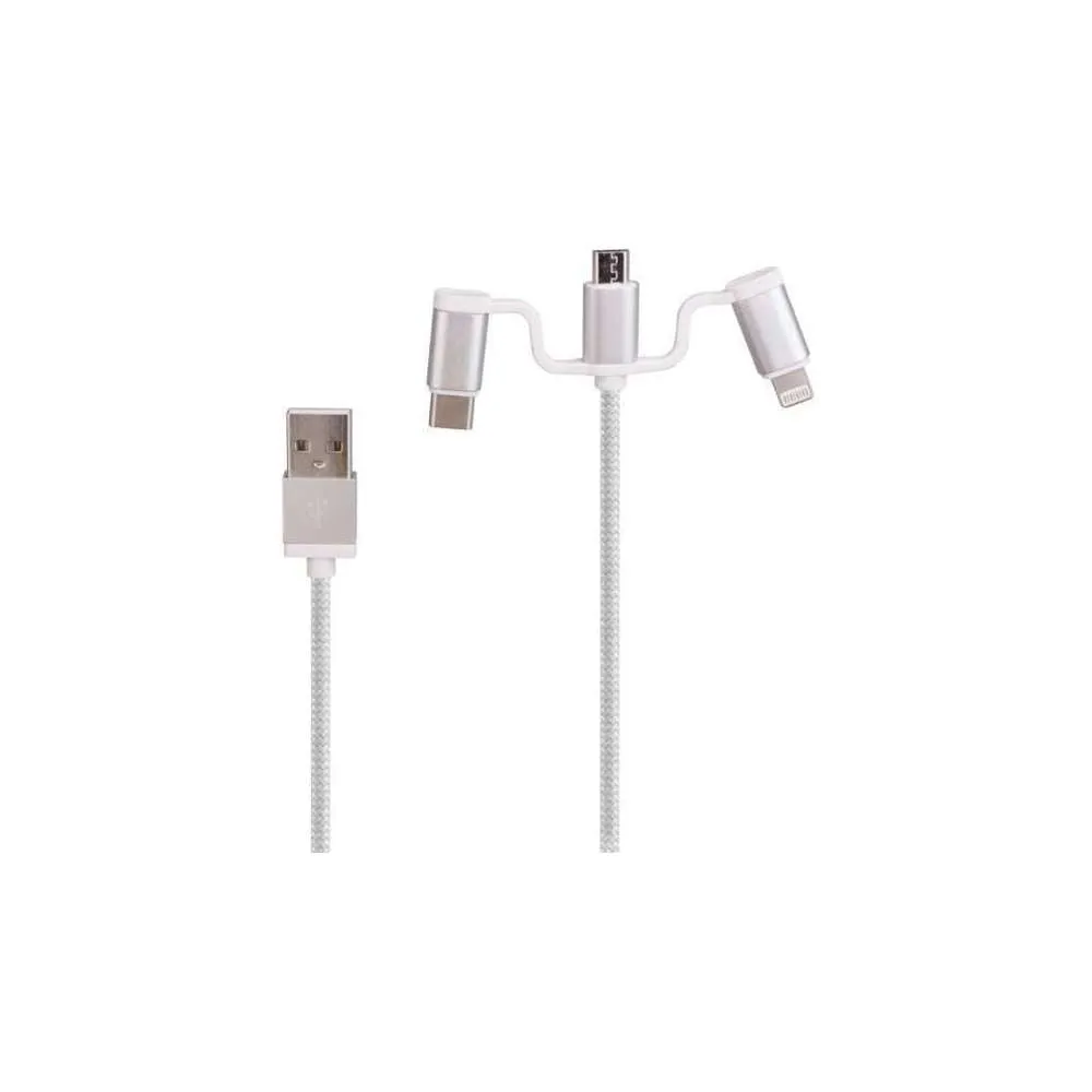 Laser Dual USB Ac Charger 3-in-1 Charging Cable White