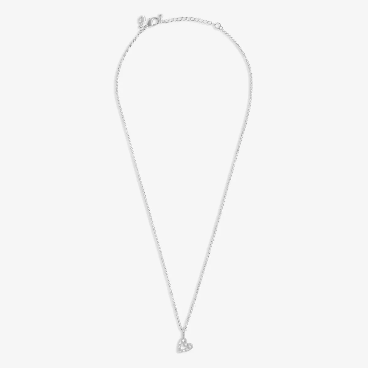 Mini Charms Pav Offset Heart Necklace | Silver Plated