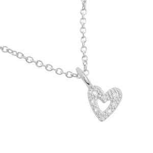 Mini Charms Pav Offset Heart Necklace | Silver Plated