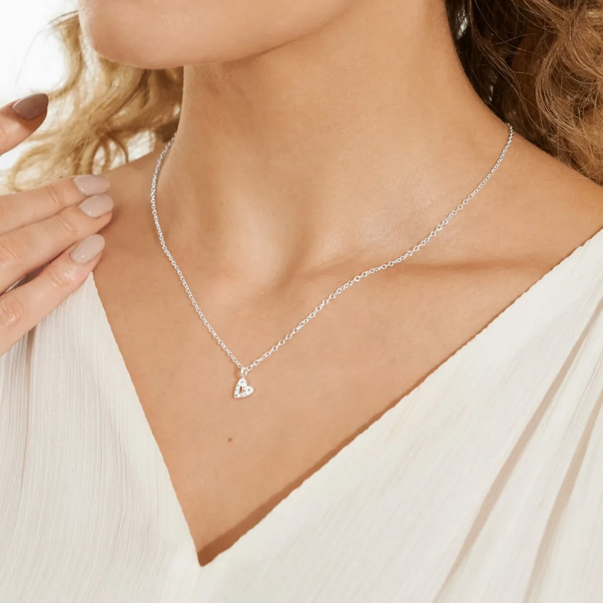 Mini Charms Pav Offset Heart Necklace | Silver Plated