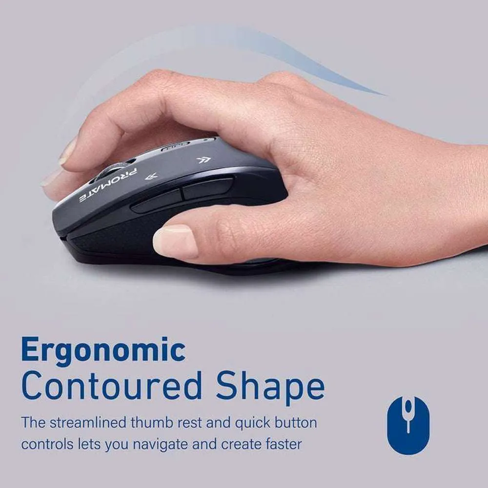 Promate 1600dpi Contoured Wireless Mouse Black
