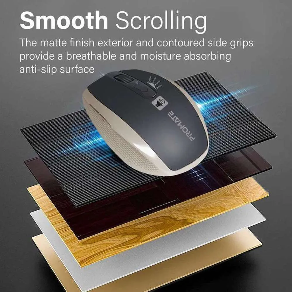 Promate 1600dpi Silent Key Wireless Optical Mouse Gold