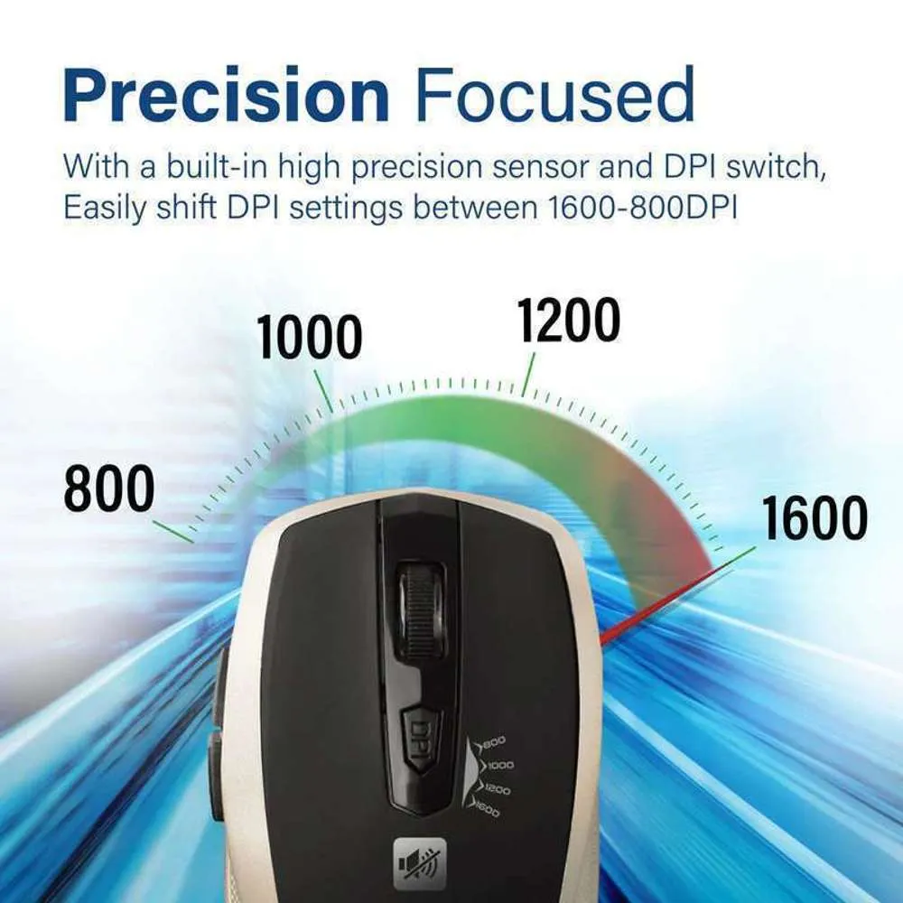 Promate 1600dpi Silent Key Wireless Optical Mouse Gold