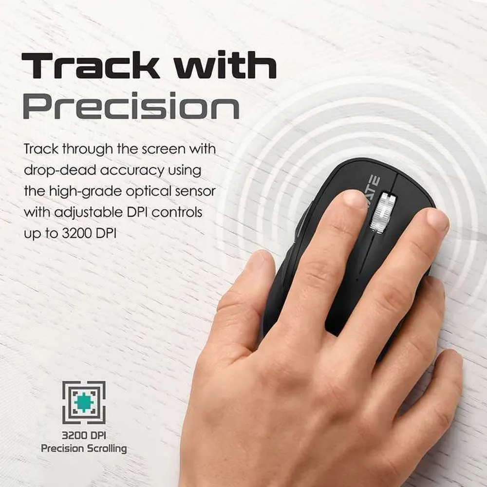 Promate 3200dpi Silent Key Wireless Optical Mouse Black