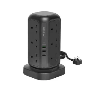 Promate 3250W/32W 12 Socket Power Tower 20W 4 USB Ports - 3m