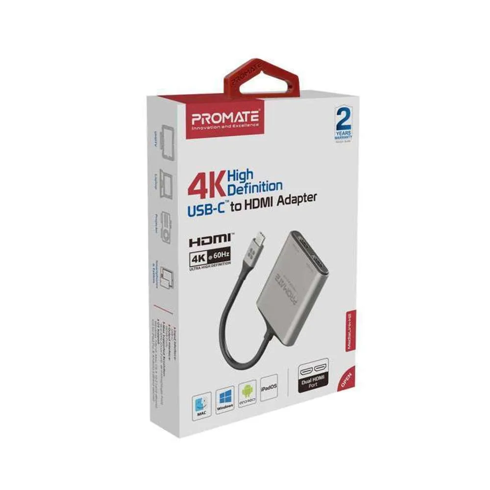 Promate 4K 60Hz USB-C to Dual HDMI Adapter
