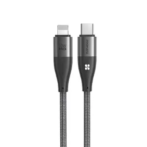 Promate High Strength Nylon USB-C to Lightning Cable 20W Grey