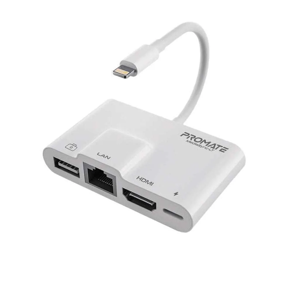 Promate Lightning Connector Hub 1080p HDMI RJ45 USB Ports