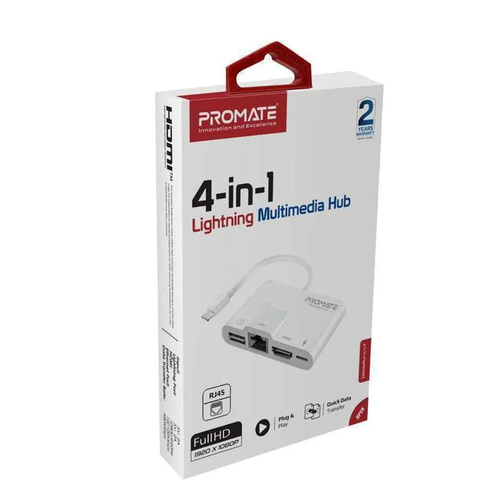 Promate Lightning Connector Hub 1080p HDMI RJ45 USB Ports