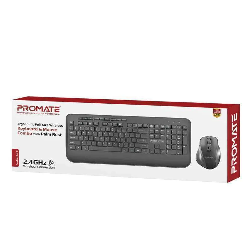 Promate Portable Wireless Slim Media Keyboard Mouse Combo Black/English