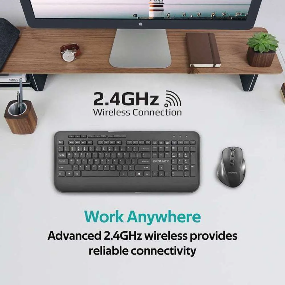 Promate Portable Wireless Slim Media Keyboard Mouse Combo Black/English