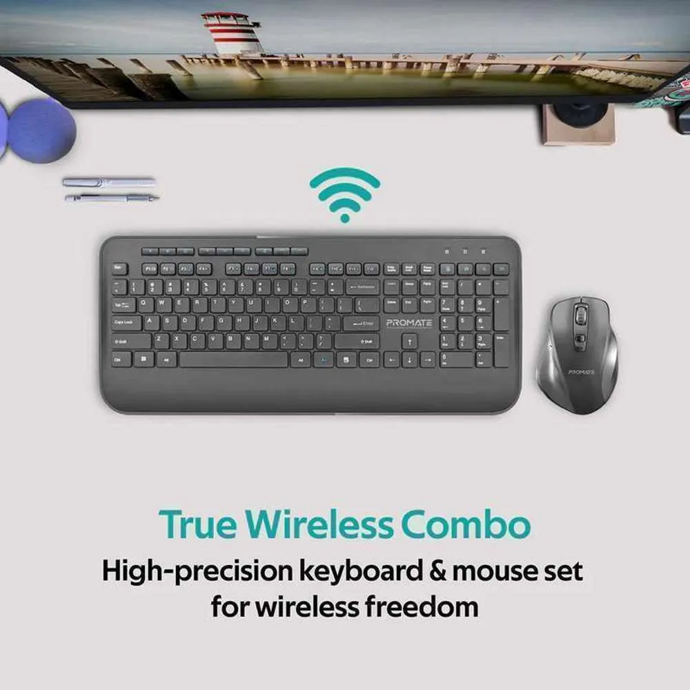 Promate Portable Wireless Slim Media Keyboard Mouse Combo Black/English