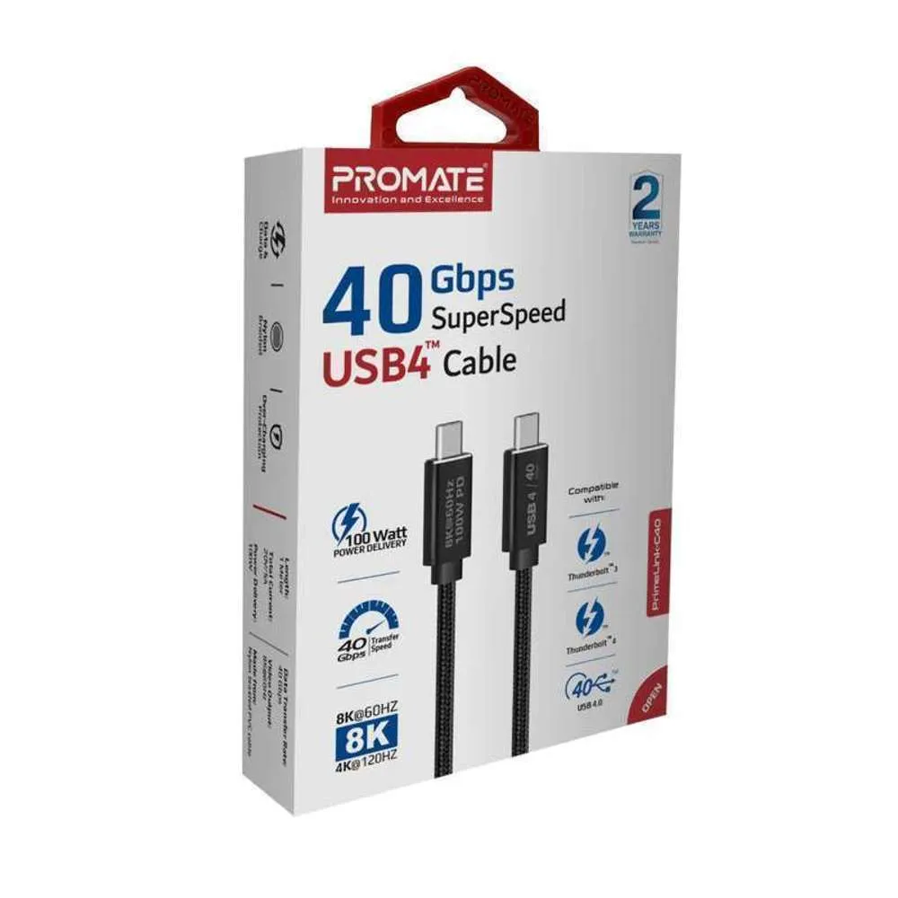Promate USB 4.0 ThunderBolt Enabled USB-C Cable 100W 8K HDMI