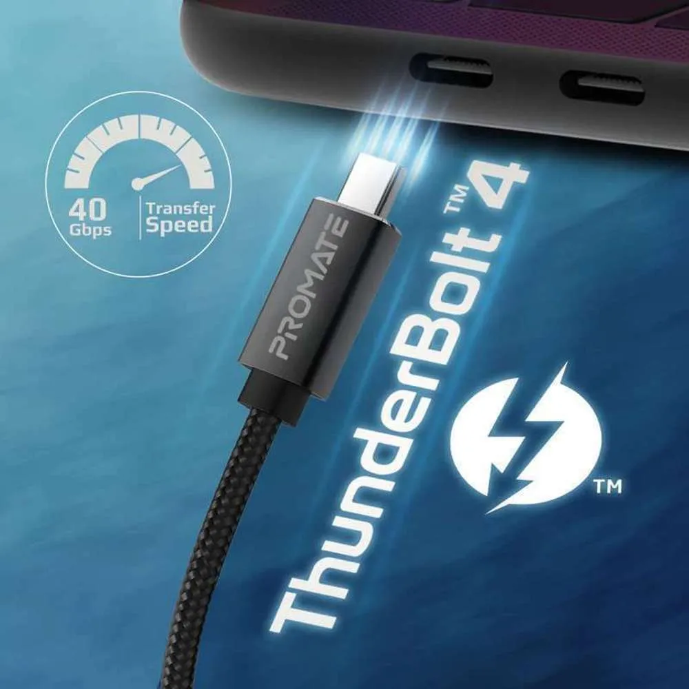 Promate USB 4.0 ThunderBolt Enabled USB-C Cable 100W 8K HDMI