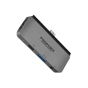 Promate USB-C Media Hub 100W 4K HDMI USB AUX Port Grey