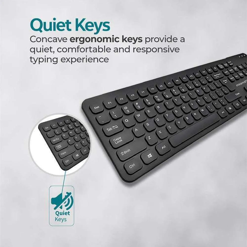 Promate Wired Ultra-Slim Ergonomic Keyboard English